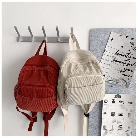 6131 Small Backpack Purse - Cute Mini Corduroy Bookbag - Aesthetic Tiny